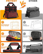 Lunch Box For Men Women Double Deck Insulated Lunch Bag For Men Woman Leakproof Expandable Cooler Bag with Adjustable Shoulder Strap for Work Shool Picnic(Wine Red,Medium)