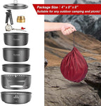 ALOCS Camping Cookware - 11 Piece Lightweight Camp Cooking Set with Portable Camping Stove & Gas Stove Burner - Durable Compact Camping Pot for Hiking Car Camping Vanlife RV