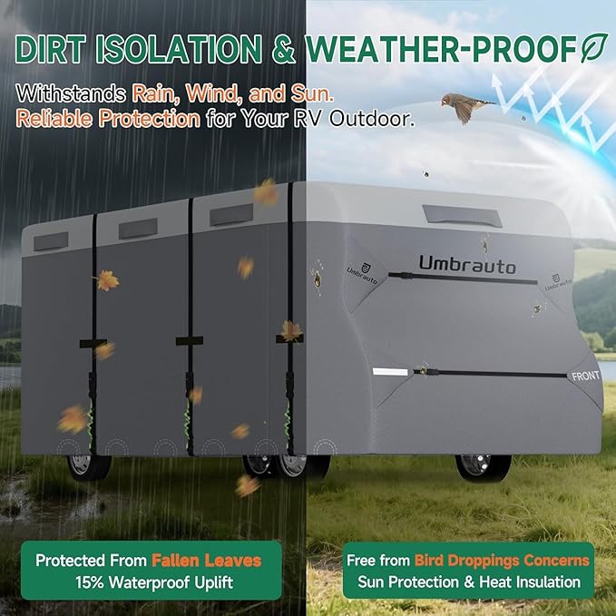 Umbrauto Class C RV Cover Fits 29-32’ Class C Motorhome Camper Cover, Upgraded Heavy Duty 7 Layers Top Windproof Breathable RV Cover with 3Pcs Extra Straps, Adhesive Repair Patches, 6 Gutter Covers