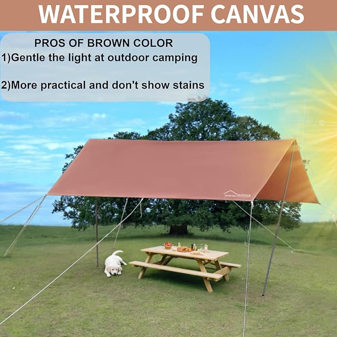 DANCHEL OUTDOOR Waterproof Bell Tent Awning, 4 Season Camping Tarp – Portable Canopy Cover with Poles, Lightweight Glamping Accessories, Rectangle