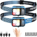 DARKDAWN 5 Modes Head Light Flashlight,Headlamp Rechargeable LED, USB C Headband Flashlight with Motion Sensor，Digital Power Display，Up/Down Adjustable, for Camping, Car Repairing, 2PCS Pack