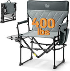 TIMBER RIDGE 2 Pack Aluminum Camping Directors Chair with Side Table Pocket, Portable Folding Heavy Duty Lawn Chair for Fishing Trip Picnic Concert Outdoor 400lbs, Grey