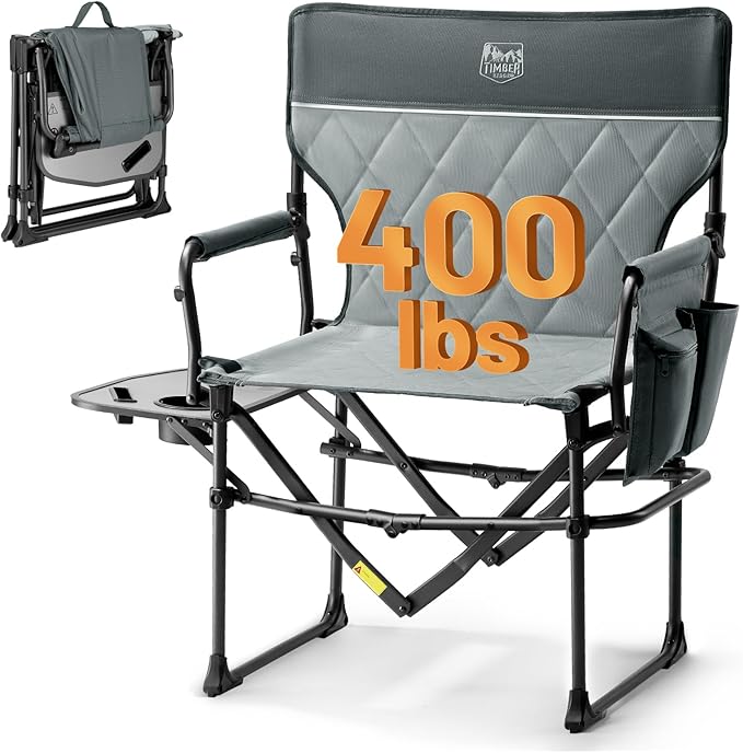 TIMBER RIDGE 2 Pack Aluminum Camping Directors Chair with Side Table Pocket, Portable Folding Heavy Duty Lawn Chair for Fishing Trip Picnic Concert Outdoor 400lbs, Grey