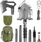 Zune Lotoo Survival Shovel Multitool with Axe, 29 in 1 Unbreakable Tactical Shovel Martensitic Steel kit, Compact Camping Shovel Folding Adjustable 7 Angles for Outdoors Gear Military Tool Gifts