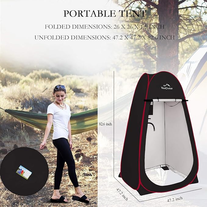 Your Choice 3.9x3.9x6.9FT Pop Up Privacy Tent, Large Portable Camping Changing Room with 2 Storage Pockets & 4 Sandbags, Outdoor Shower & Toilet Shelter for Beach, RV, Camping & Hiking