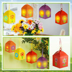 12 Sets Spring Floral Flower Craft with LED Lights Colorful Flower Tissue Paper Crafts Kits DIY Hanging Suncatchers Lanterns Kits for Window Decor Spring Summer Favors Home Activities