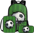 Rnyleeg Football Backpack for Boys 8-12 Green Kids Backpack with Lunch Bag Lightweight 3 Piece Book Bag Set for Elementary School Back to School Supplies Set