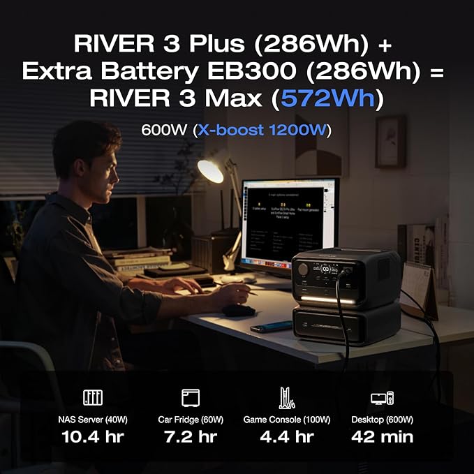 EF ECOFLOW River 3 Plus Portable Power Station Extra Battery EB300, 286Wh Expansion LiFePO4 (LFP) Battery with 10-Year Lifespan, Built-in 140W USB-C Port for Charging/Discharging, Use Independently