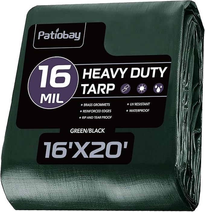Tarp 16x20 Feet, 16 Mil Large Waterproof Tarps Heavy Duty with Brass Grommets, Thick Plastic Tarp, UV Resistant Tear&Fade Resistant, Reinforced Edges for Outdoor Pool Car Camp Tent