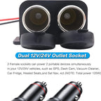12 V Multifunctional Waterproof Car Modification Dual Cigarette Lighter Splitter Power Sockets Female Power Outlet Replacement for Portable Auto Electronic Devices