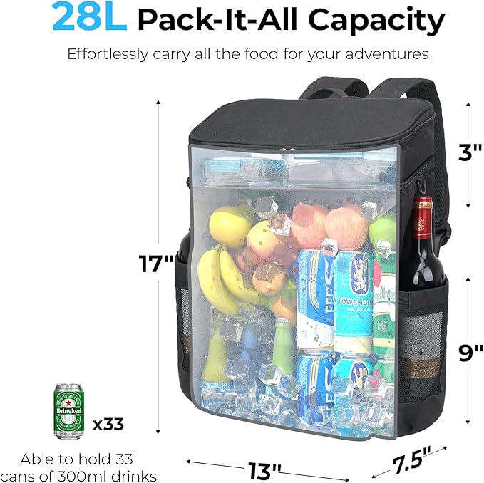 Backpack Cooler Leakproof 30 Cans, Double Deck Insulated Cooler Backpack for Men & Women, Lightweight Insulated Backpack for Travel, Camping, Beach