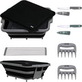 9-IN-1 Collapsible BBQ Prep Tub with Cutting Board, Portable Grill Prep Station with Side Brackets, Lids, Knives, Meat Claws and Drain Rack, Space-Saving for Kitchen, RV, Camping, Black