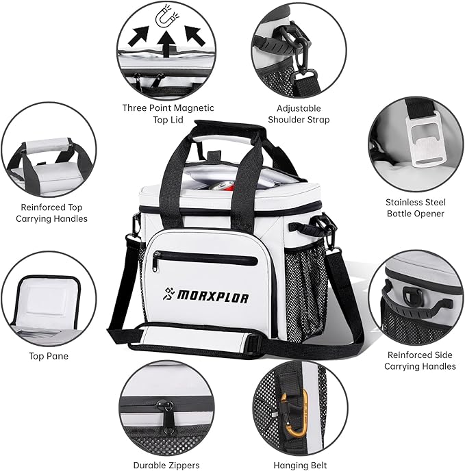 Golf Cart Cooler with Magnetic Lid 12-Can Insulated Soft Cooler Bag Collapsible for Golf Cart,Golf Accessories,Lunch Camping Cooler Insulated Lunch Bag with Adjustable Shoulder Strap