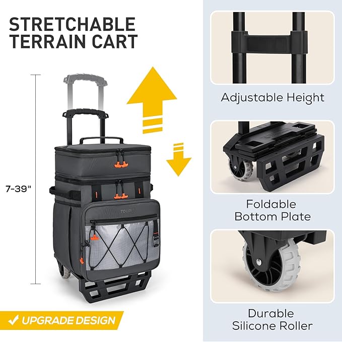 TOURIT 75 Can Insulated Rolling Cooler, Detachable Double Deck Beach Cooler with Wheels, Collapsible Soft Sided Cooler Bag for Beach, Camping, Picnic, Travel, Shopping