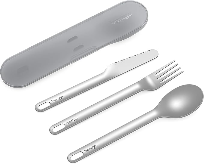 Bentgo Stainless Travel Utensil Set - Reusable 3-Piece Silverware Set with Carrying Case, High-Grade Premium Steel, BPA-Free Case, Eco-Friendly - Ideal for Travel, Camping, and Office Use (Gray)