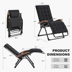 PURPLE LEAF Oversized Outdoor Reclining Chair Patio Zero Gravity Chaise Lounge Folding Chair with Removable Cushion Adjustable Headrest for Lawn Camping Beach Pool Black