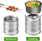 Camping Stove, Ohuhu Camp Stove Wood Burning Stove Stainless Steel Stoves Mini Portable Stove for Camping Picnic BBQ Backpacking Hiking Survival Emergency Cooking Outdoor with Grill Grid Carry Bag