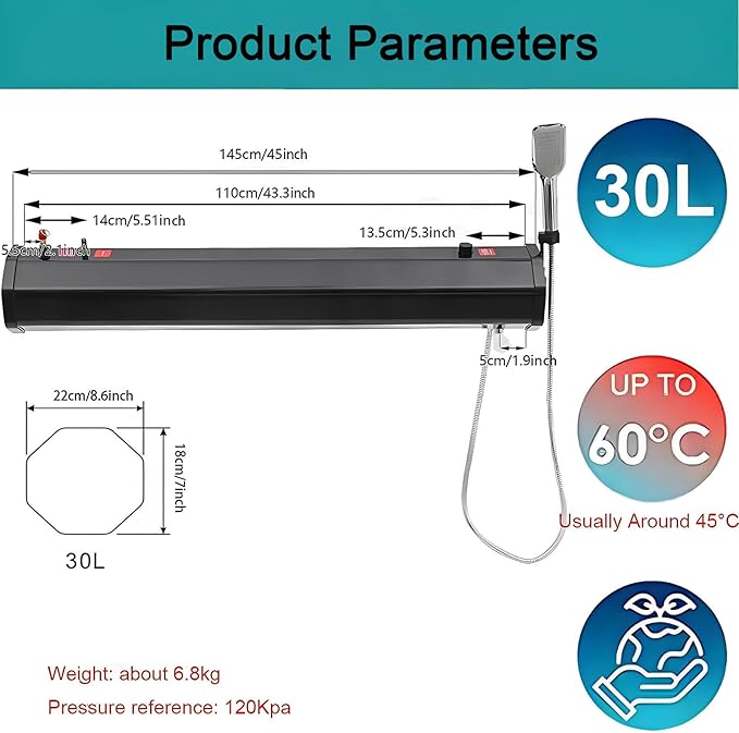 Multi-Function Solar Shower Tank Outdoor - Roof Rack/Vehicle Mountable Portable Water Reservoir for Camping, Overland Expeditions, Car Washing & Outdoor Activities 30L