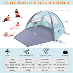 Happy Travel Beach Tent, UPF 50+ UV Protection Sun Shade Shelter for 3/4/5/6/7/8 Person, Portable Beach Canopy for Family & Baby, Lightweight & Easy Setup Beach Cabana with 3 Ventilation Mesh Windows