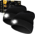 LED Beanie Hat with Light, USB Rechargeable LED Headlamp, Gifts for Men, Mens Gifts, Birthday Gifts for Women Him Dad Husband, Boyfriends, Black, 2PCS