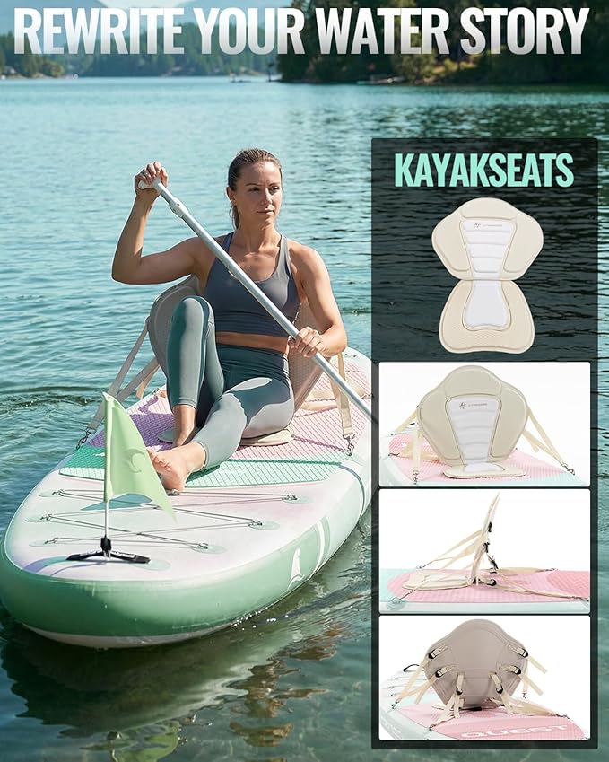 10'6''x33''Inflatable Stand Up Paddle Board, 400lbs Extra Wide Stand Up Paddleboard with Kayak Seat, Anti-Slip EVA Deck Premium SUP Accessories Kit, Non-Slip Stable Deck Boat for Yoga Fishing Surf