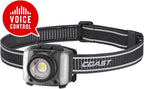 Coast FL97R Voice-Controlled 1200 Lumen Rechargeable LED Headlamp with Pure Beam® Spot & Flood, ARC Lighting, Red & Green Color Modes, Glide Focus™ Radial Arm Dial and USB-C Charge Port, Grey