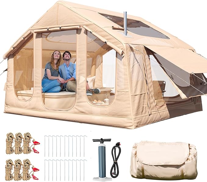 YOLENY 2-4 Person Inflatable Tents for Camping, Quick Setup in 2 Minutes with Hand Pump, 4-Season Waterproof Windproof Oxford Blow Up Tent