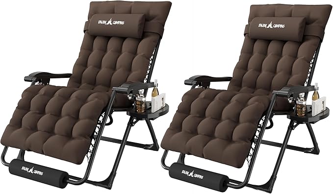 Amopatio Oversized Zero Gravity Chair, 29''W Reclining Camping Lounge Chair Upgraded Lock and Footrest, Folding Patio Recliner with Cup Holder, Removable Cushion & Headrest