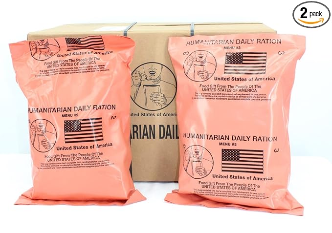 2 Case HUMANITARIAN DAILY RATION MRE - RANDOM MENU - Inspection date of 10/2022 or Newer