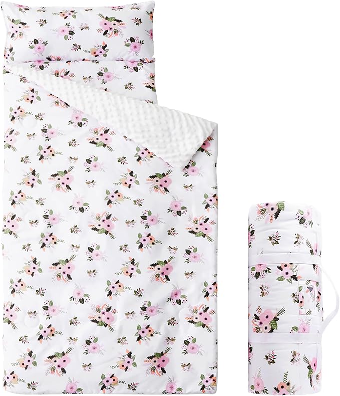 Bunnikins & Clover Toddler Nap Mat with Removable Pillow, Nap Mats for Preschool, Easy Clean Toddler Nap Pad for Kindergarten, Kids Sleeping Bag for Travel Camping