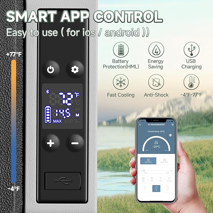 BODEGACOOLER 12 Volt Car Refrigerator, Electric Cooler Portable Freezer APP Control, 32Quart(30L) RV Car Fridge-4℉-68℉, 12/24V DC100-240 Volt AC for Outdoor Camping Travel Vehicles Home Use, Black