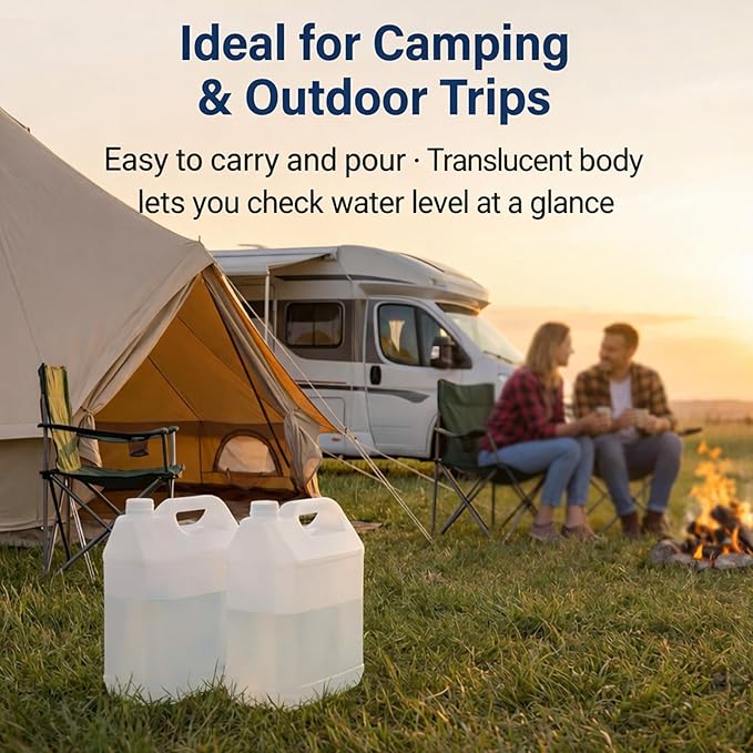 2.5 Gallon Water Jug (2 Pack), Heavy Duty Liquid Storage Container with Lids, HDPE Leak-Proof Water Container for Camping, Kitchen, Automotive Fluids & Emergency Storage, BPA Free