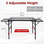 Folding Grill Table, 3x2 FT Portable Camping Table with 2 Wing Panels, Height Adjustable Metal Tables with Mesh Desktop and Mesh Bag, Outdoor Furniture for Camping, Picnic, Beach and BBQ, Black