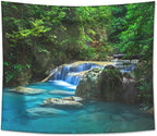 Forest Waterfall Tapestry Wall Hanging Sandy Beach Picnic Rug Camping Tent Sleeping Pad Home Decor Bedspread Sheet Wall Cloth (80x68inch,8)