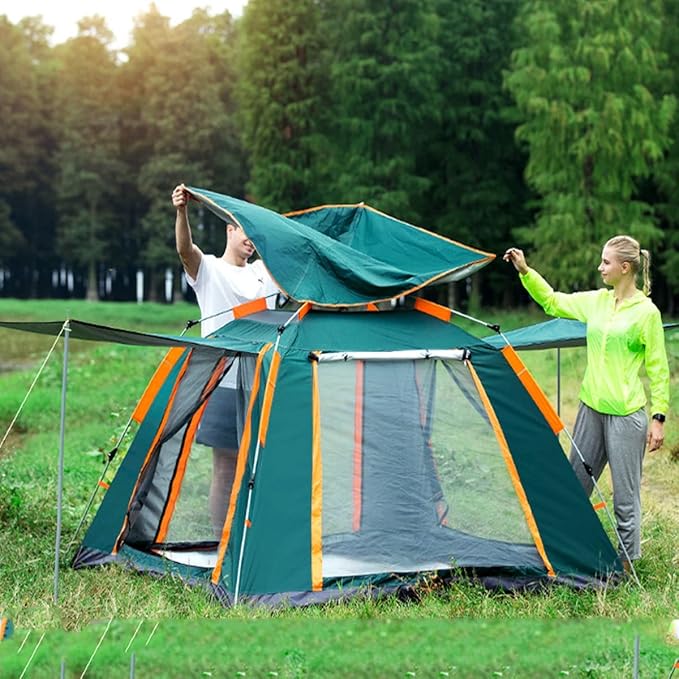 Tent for Family 5-6 Person Camping Tents Double Layer Tent with Porch Shade, Sun Protection,Pop Up Tent with Advanced Ventilation,Outdoor Garden Use, Green