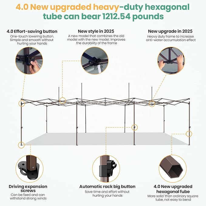COBIZI 10x30 Pop Up Heavy Duty Canopy with 8 Sidewalls and Hexagonal Legs, Easy up Tent for Party, Wedding and Commercial, Outdoor Canopy with Roller Bag, Sand Bags, Waterproof & UPF50+ (Gray)