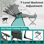 GYMAX Patio Chairs with Ottomans, Outdoor Recliner Set of 2 with 7-Level Backrest, Armrest, Detachable Headrest & Back Pocket, Padded Folding Camping Lounger for Lawn Balcony Backyard (2)