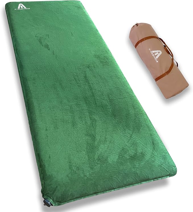 C·WILDYFIELD 4 INCH Thick Self Inflating Sleeping Pad with 9 R Value, Foam Camping Mattress, Ultra Thick Comfort Camping Mattress, Inflatable Foam Camping Pad, Portable Comfortable Sleeping Pad