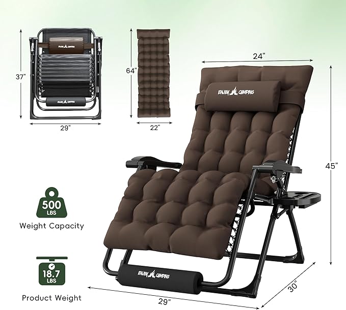 Amopatio Oversized Zero Gravity Chair, 29''W Reclining Camping Lounge Chair Upgraded Lock and Footrest, Folding Patio Recliner with Cup Holder, Removable Cushion & Headrest