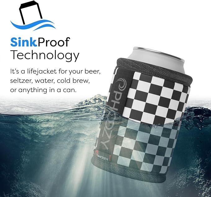 PHOOZY Insulated Can Cooler for 12oz Cans with NASA-Inspired Technology - Patented Koozie That Keeps Drinks Cold 10x Longer - Lightweight Beer Koozie for Outdoor Adventures - Checkered