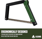AGAWA - BOREAL15-15 Inch Folding Saw with All-Purpose Saw Blade - Camping Gear For Hiking, Fishing, Hunting, Bushcraft & Survival Kit (Black Frame/Green Handle)