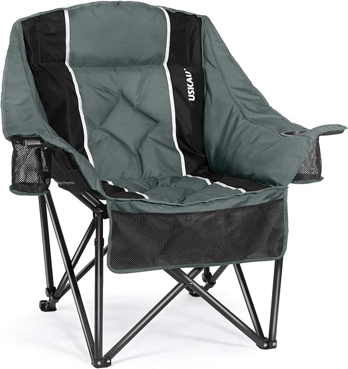 Oversized Camping Chair for Adults - Heavy Duty 400 lbs Padded Folding Chair with Wine Glass Holder, 2 Cup Holders & Side Pockets, Portable Carry Bag for RV, Tailgating, Lawn