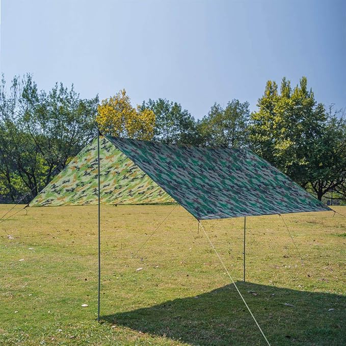 Sail Sun Canopy Camouflage, 57IN Camping Tarp Canopy Waterproof Shade Tent Portable Multifunctional Backpacking Tarp Canopy Waterproof Protection Heavy Duty Shade for Outdoor BBQ Traveling