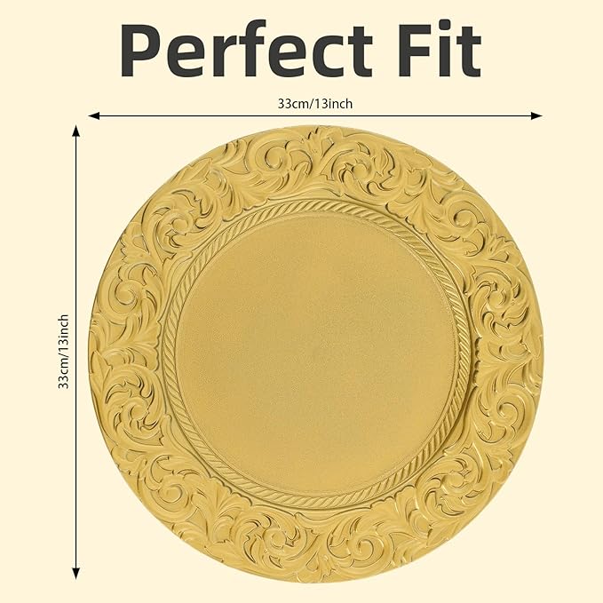 150 Pcs Gold Charger Plates Bulk, 13" Round Dinner Charger Plates, Decorative Plastic Embossed Table Chargers for Wedding Christmas Party Baby Shower Event Decoration (Gold)