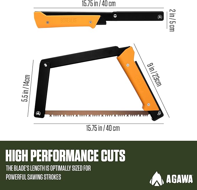 AGAWA - BOREAL15-15 Inch Folding Saw with All-Purpose Saw Blade - Camping Gear For Hiking, Fishing, Hunting, Bushcraft & Survival Kit (Black Frame/Yellow Handle)