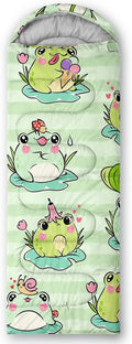 AILONEN Cute Frog Green Camping Sleeping Bag,Lightweight & Waterproof,3 Season Warm & Cool Weather,Travel Portable Compression with Compact Carrying Bag for Kids Girls Adults