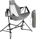 HOMEFUN Hammock Camping Chair - Portable Swinging Chairs for Adults with Stand and Storage Bag, Oversized Folding Rocking for Lawn Camp Fishing Hiking, Gray