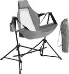 HOMEFUN Hammock Camping Chair - Portable Swinging Chairs for Adults with Stand and Storage Bag, Oversized Folding Rocking for Lawn Camp Fishing Hiking, Gray