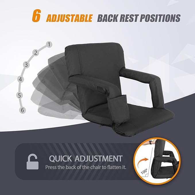 Nova Microdermabrasion 20.5"/25" Wide Stadium Seat for Bleachers w/Back Support Padded Cushion Portable Reclining Bleacher Seats Camping Stadium Chair Waterproof