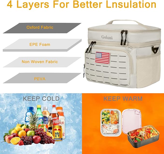 Portable Insulated Cooler Bag, Leakproof Soft-Sided Lunch Bag,8mm Insulation Keeps Cool 16+ for Camping, Beach, Picnics
